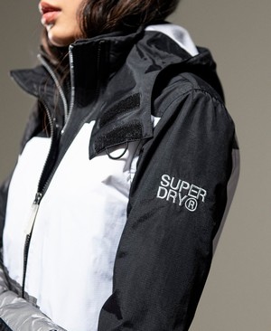 Superdry Arctic Hooded Splice SD-Windcheater Női Kabát Fekete/Fehér/Titán | QTPLO1392